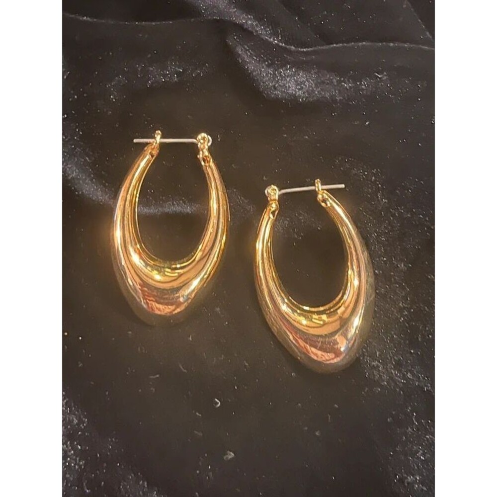 Chunky Teardrop Hoop Gold Tone Drop Earrings